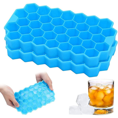 Flexible Silicone Honeycomb Design 37 cavity Ice Cube Moulds Trays Small Cubes For Whiskey Tray For Fridge (Multicolor)
