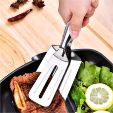 MULTIFUNCTION COOKING SERVING TURNER FRYING FOOD TONG. STAINLESS STEEL STEAK CLIP CLAMP BBQ KITCHEN TONG.